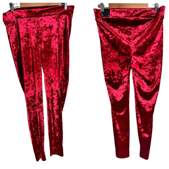 NWT TORRID Womens 2X (2) Red Full Length Crushed Velvet Pull On Stretch Leggings - Picture 1 of 11